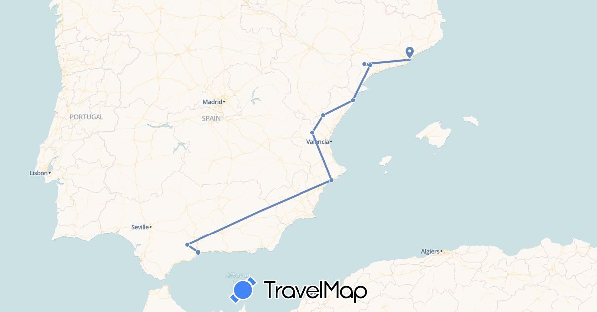 TravelMap itinerary: driving, cycling in Spain (Europe)